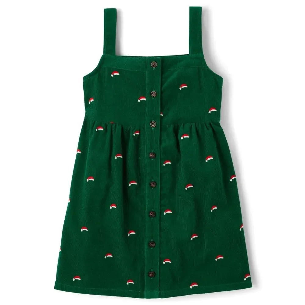 Gymboree Girls Green Embroidered Santa Hat Corduroy Jumper Dress Size 12 NEW